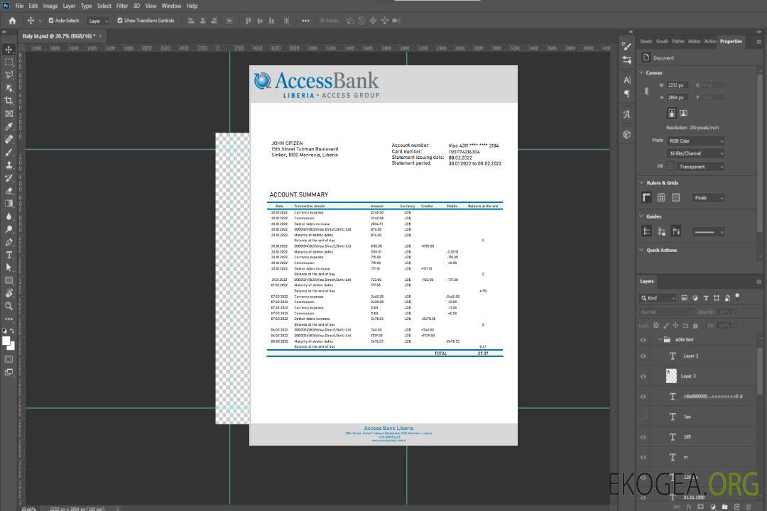 Modèle de relevé de Liberia Access Bank au format Word et PDF template Modèle de relevé de Liberia Access Bank au format Word et PDF template